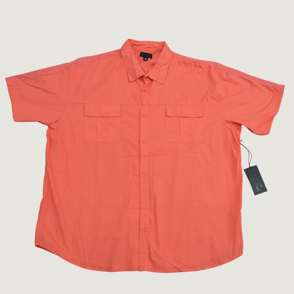 NWT Steve's Jeans Shirt Men Size 3X Coral Short Sleeve Pocket Casual